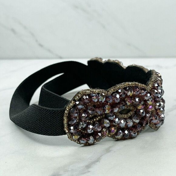 Beaded Faux Leather Stretch Belt Size Small S Womens - Picture 6 of 7